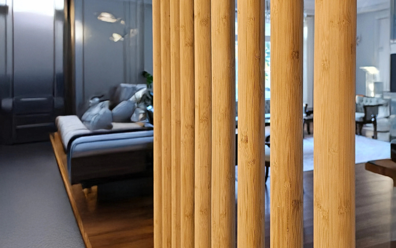 Bamboo room divider with a modern interior background