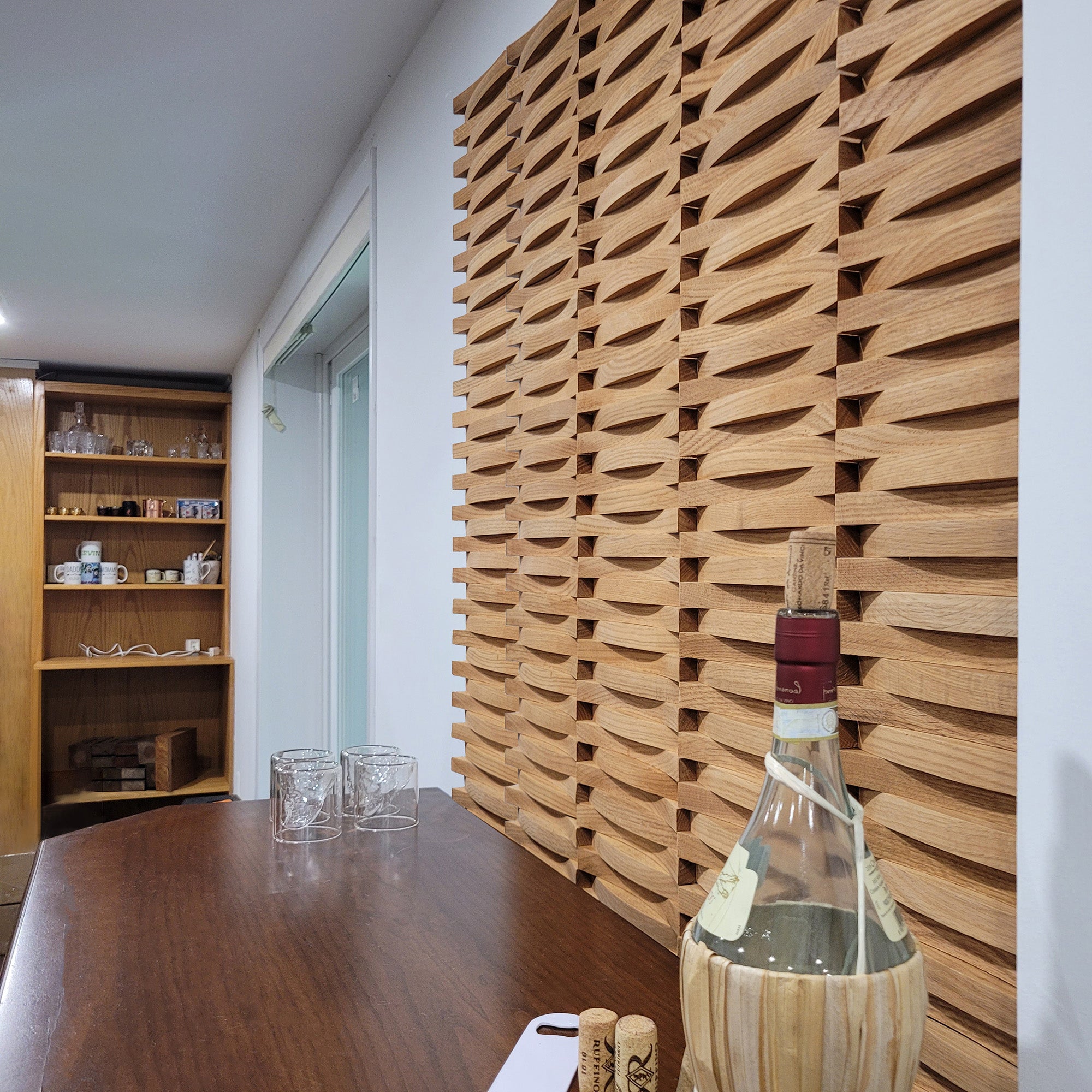 Crescent Moon Solid Wood Panel, Modern Decor Solid Wood Tiles  3D Wall Panel.