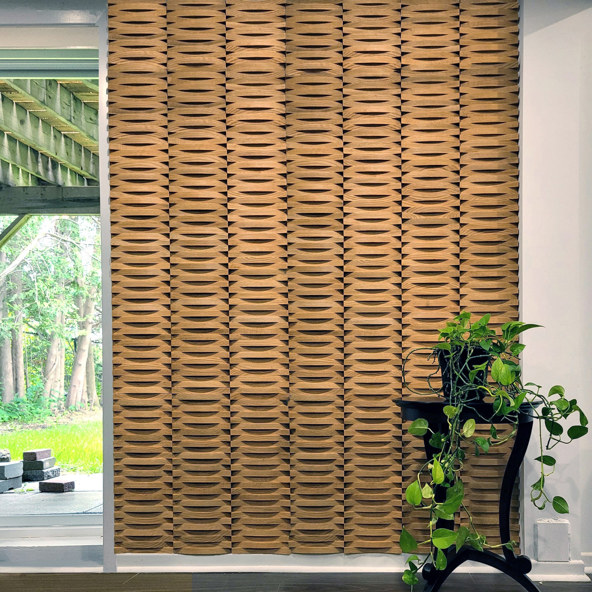 Crescent Moon Solid Wood Panel, Modern Decor Solid Wood Tiles  3D Wall Panel.