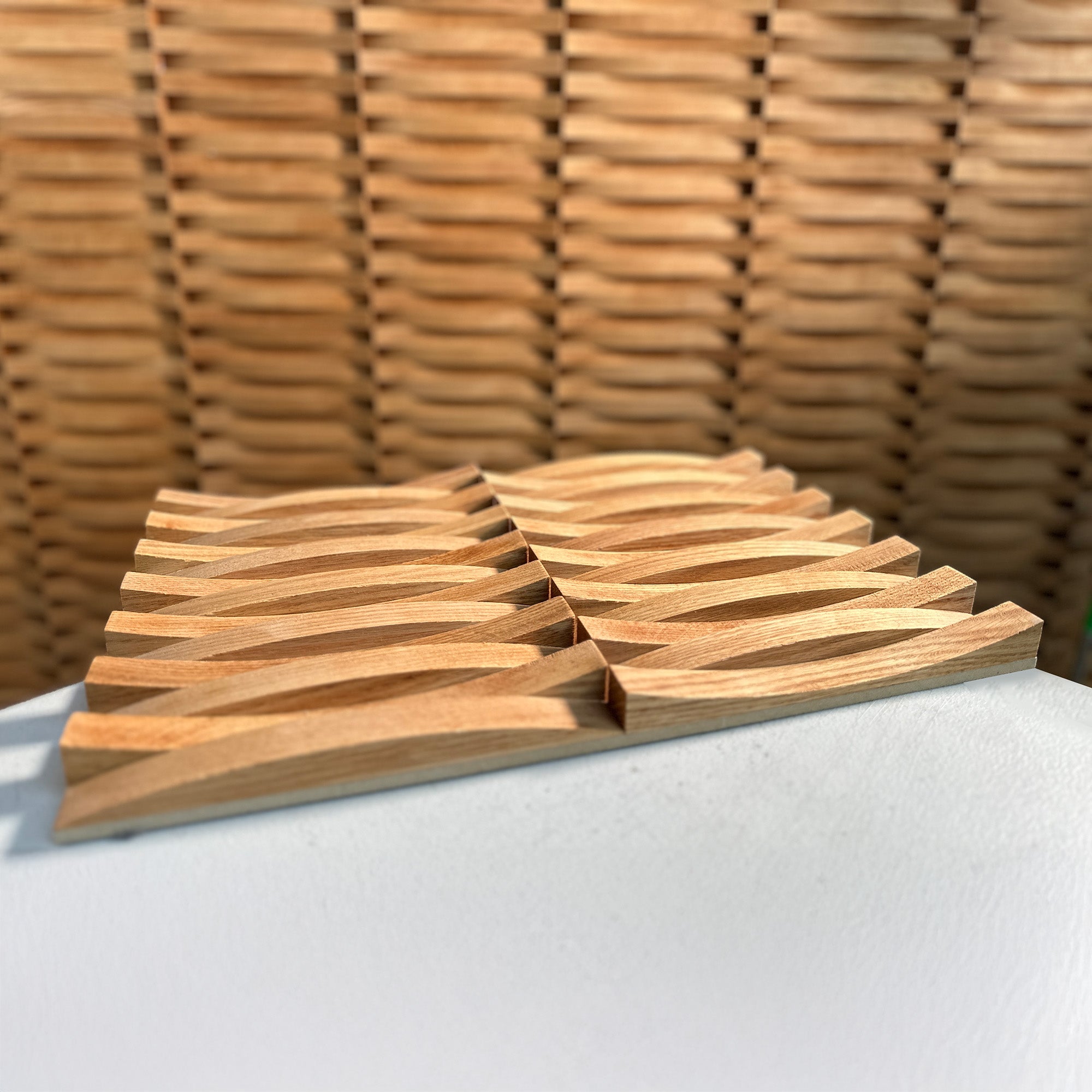 Crescent Moon Solid Wood Panel, Modern Decor Solid Wood Tiles  3D Wall Panel.