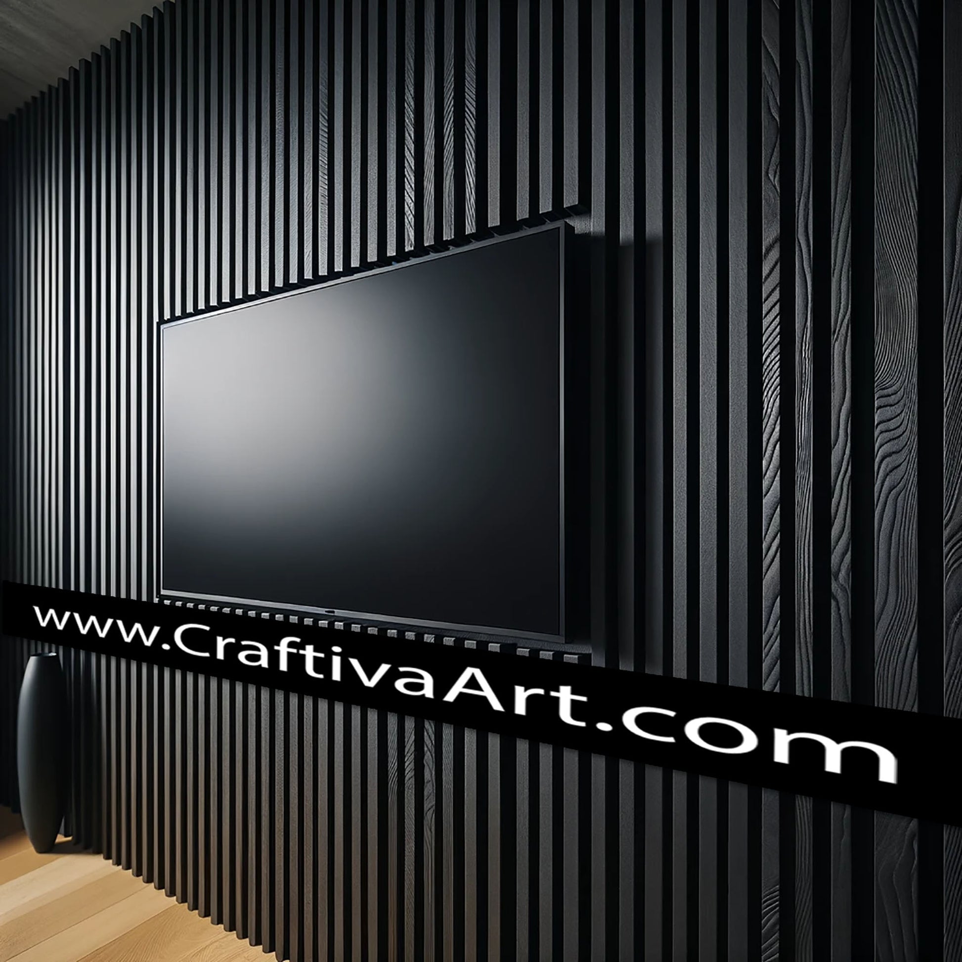 Panel decorativo con listones de madera WL 400×400 negro – negro mate -  Marbet Design