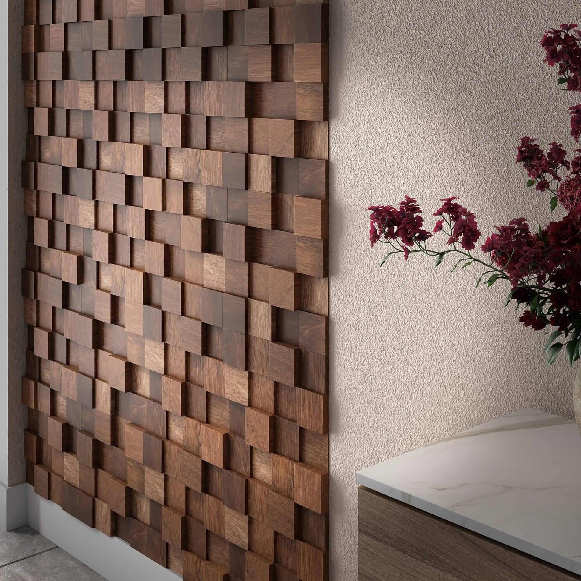 Paneles decorativos de pared de madera 3D, mosaico de madera, tablones de  madera decorativos para pared rústica, panel de madera para sala de estar